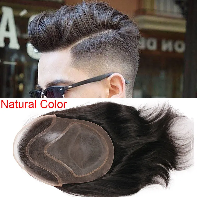 Natural Color Eseewigs человеческие волосы мужские парики натуральный черный цвет прямые европейские волосы remy швейцарские кружевные передние парики кожа тонкая PU ручная работа - Парик Цвет: Natural Color