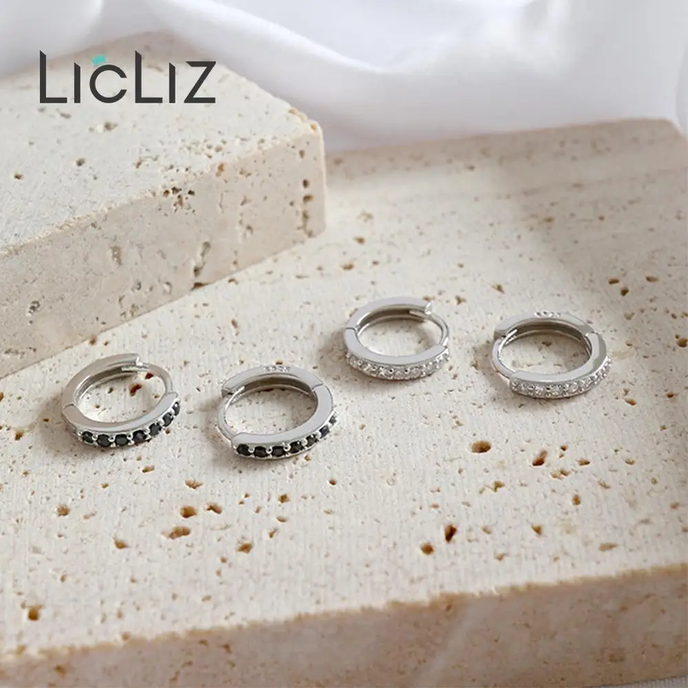 LicLiz, маленькие, 925 пробы, серебряные, круглые серьги-кольца для женщин, ювелирные изделия для ушей, серьги-петли Huggie с кубическим цирконием LE0385