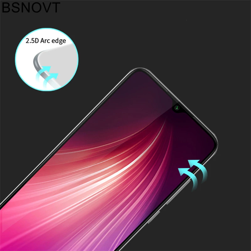 Protector de pantalla de cristal para Xiaomi Redmi Note 8, pel&iacute;cula de pegamento completo, cristal para Redmi Note 8, BSNOVT, 2 uds.-1