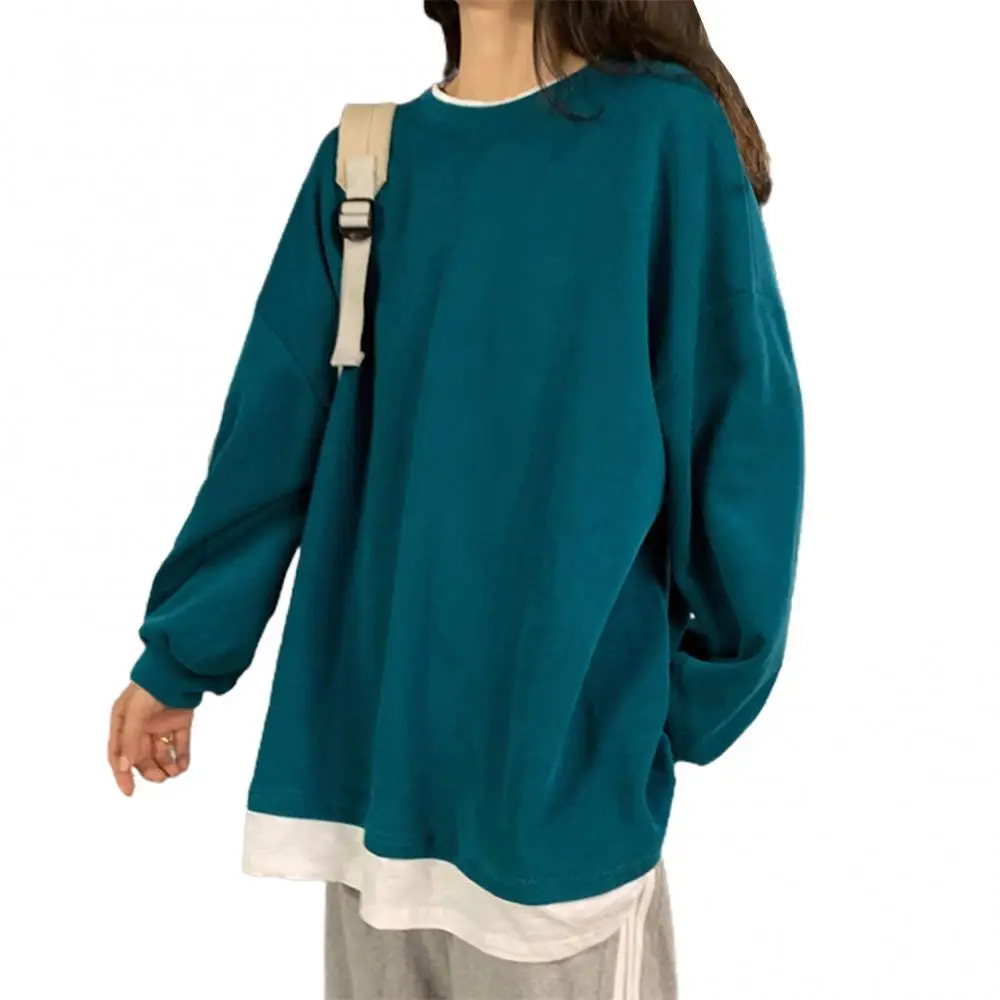

Women Autumn Fake Two Piece Blouse Sweatshirt Long Sleeve Oversized Pullover