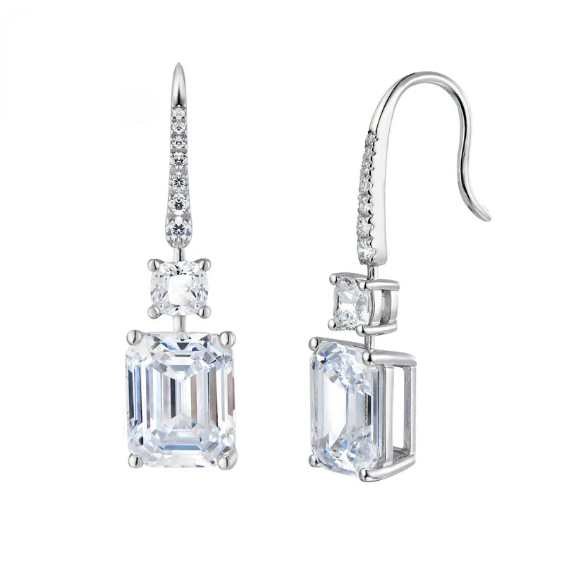 

Trendy Square Shape Inlaid with White Zircon Drop Earrings Shining Bridal Wedding Jewelry Women Dangle Earring Girifriend Gifts