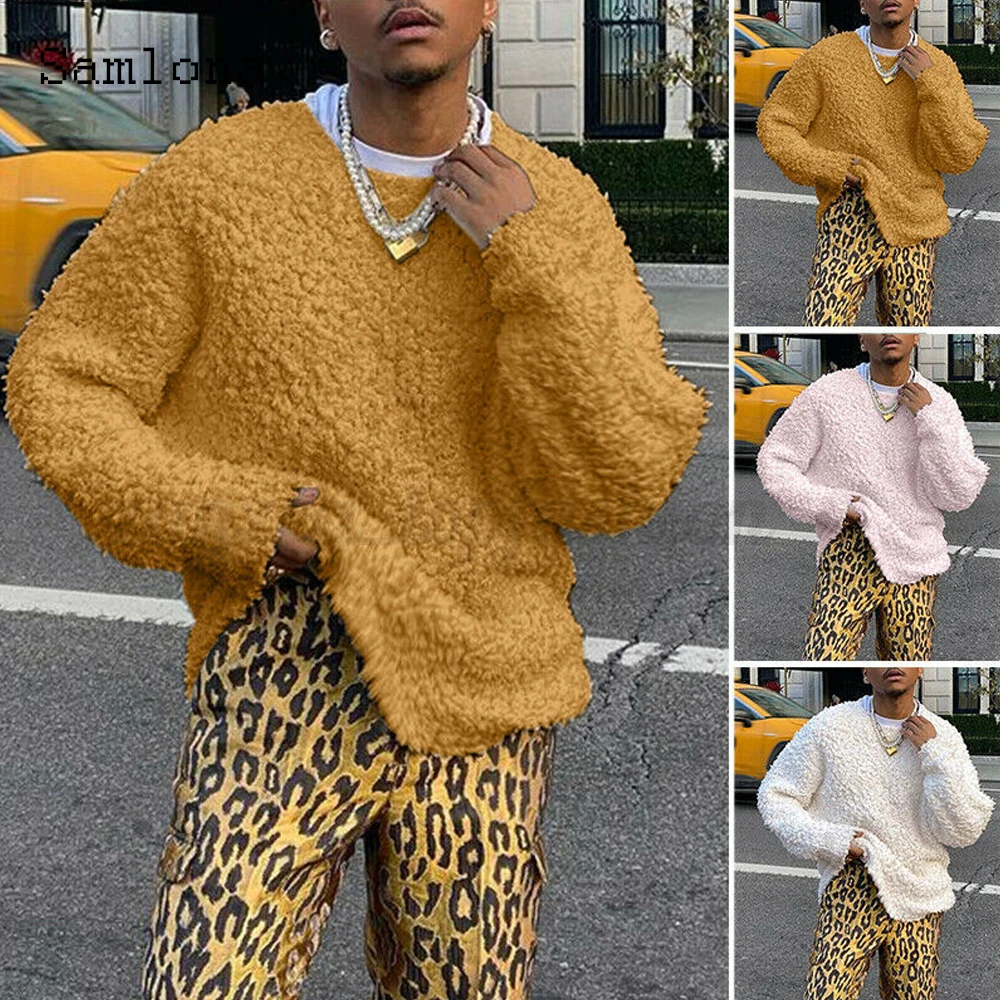 Samlona Long Sleeve Casual Knitting Sweater Mens Spring New Fashion Leisure Top Pullovers Yellow White Sweaters Clothing 2022