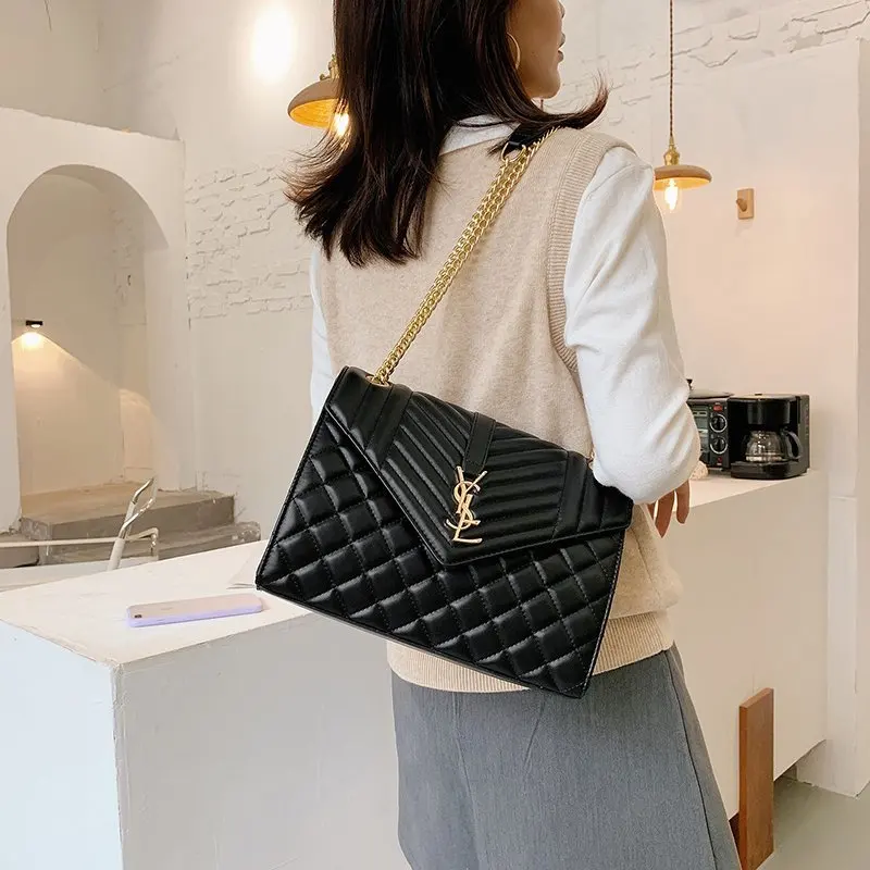 

Luxury Designer Shoulder Bag for Women 2021 Chain Famous Branded Crossbody Handbags Women's Trending Hand Bag Rhombus PU Leather