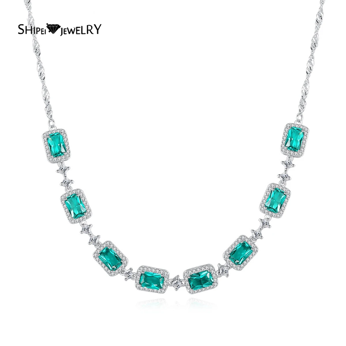 

Shipei Romantic Cute 925 Sterling Silver Emerald Gemstone Wedding Engagement Fine Jewelry White Gold Pendant Necklace Wholesale