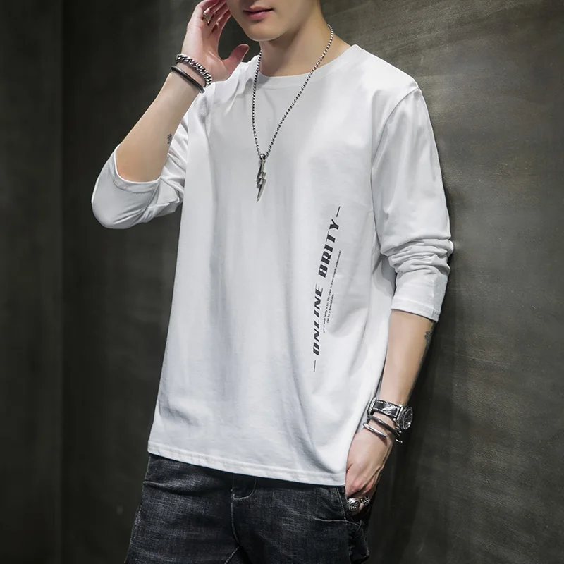 

Men's T-shirt Spring And Autumn Cotton Long Sleeve Autumn Clothes Fashion Trend Ins Loose Upper Clothes Men's Sweater Bottoming