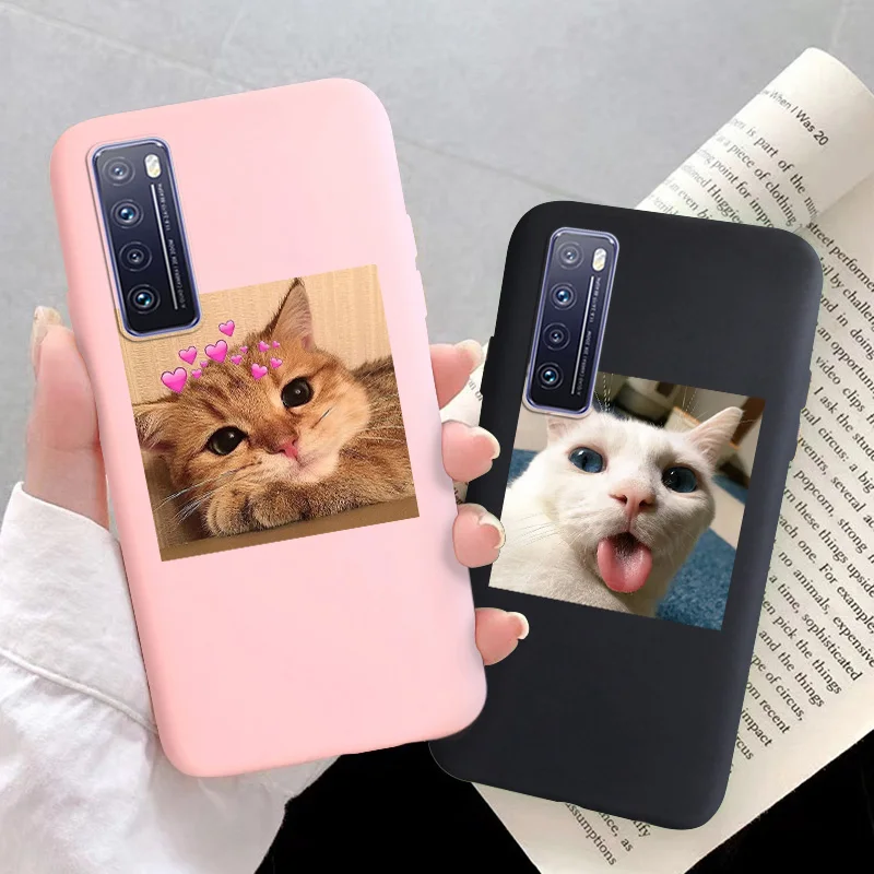 

Cute Cat Silicone Phone Case For Huawei Nova 5T 6 7 SE 2S Plus 3 3i 4 5i Pro 7i 4E Candy Matte Back Cover Nova Lite 2017 Coque