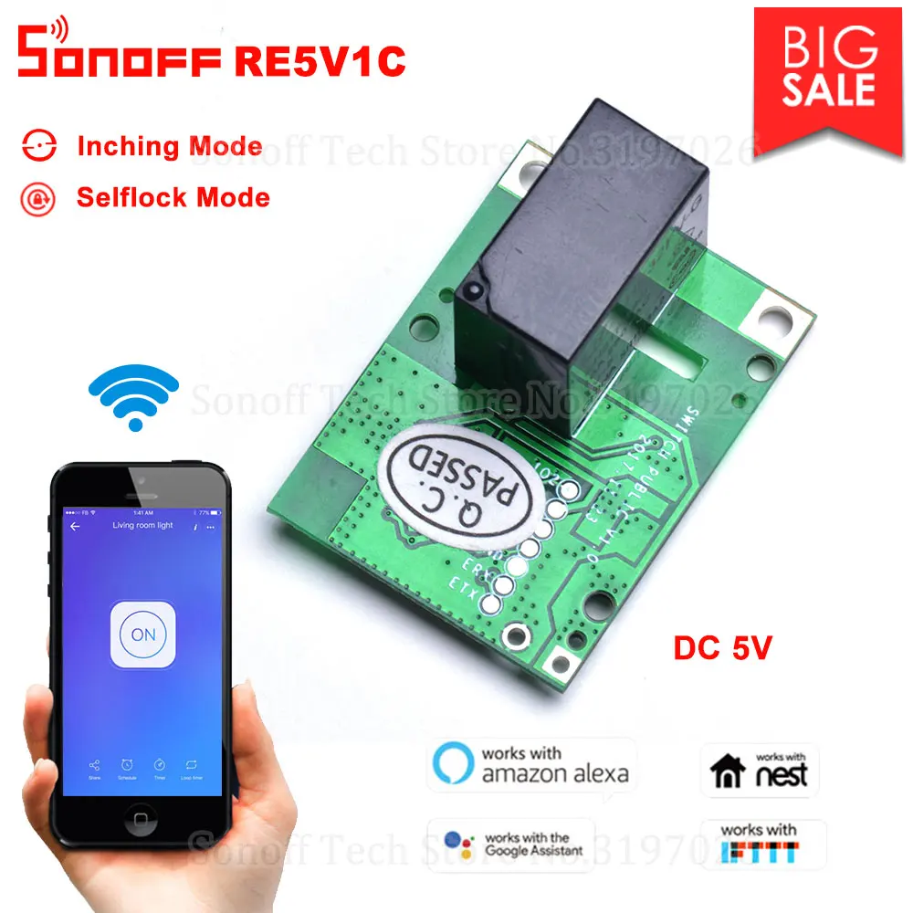 Itead Sonoff RE5V1C 5 в постоянного тока Wifi Inching/Selflock релейный модуль переключатель работа через приложение eWelink поддержка Amazon Alexa Google Home IFTTT