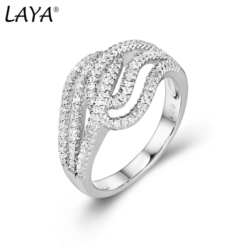 

Laya 925 Sterling Silver Fashion Personality Design High Quality Zircon Multi-Line Cross Ring For Womens Party Jewelry Gift