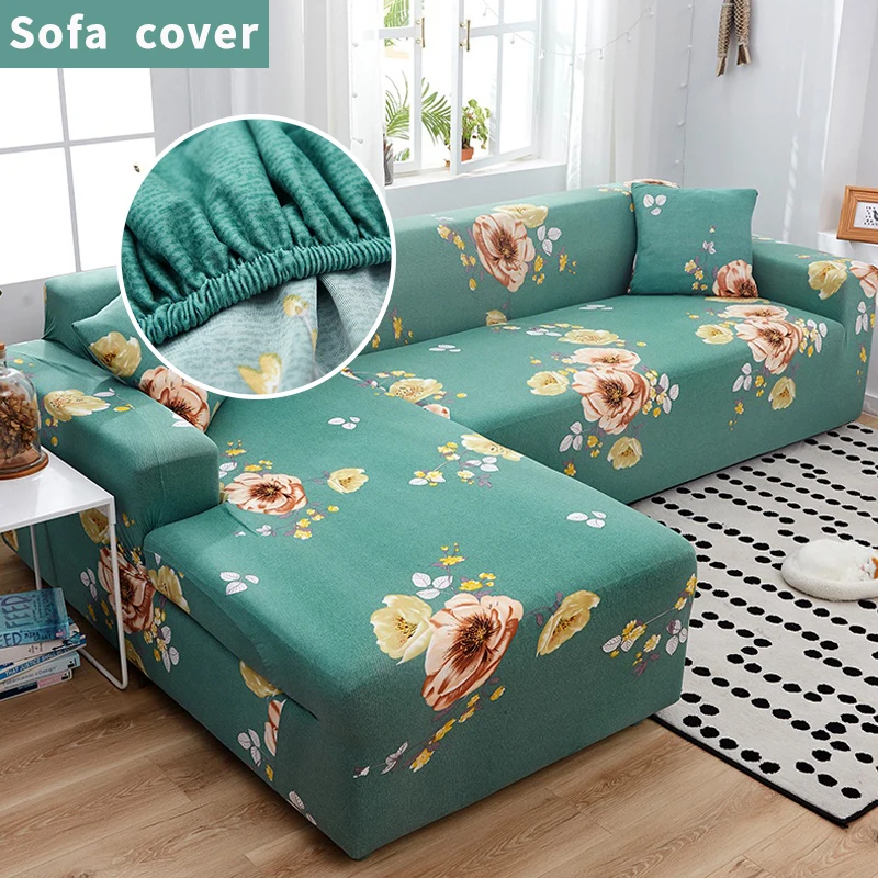 

Floral Prints Stretch Elastic Sofa Cover L-shaped Couch of Sofa Detachable Fully Wrapped Slipcover Sofa Covers for Living Room