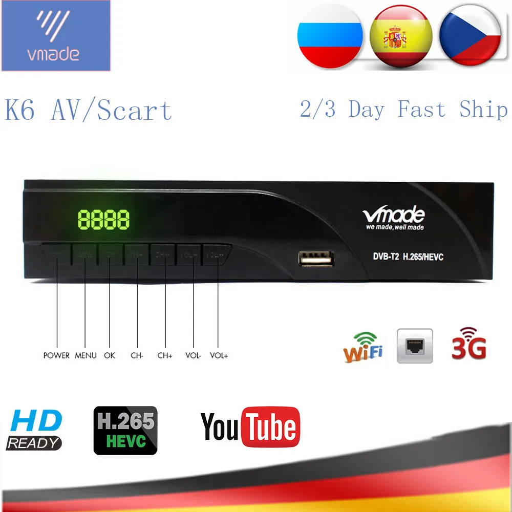 Vmade DVB-T2 HD цифровой эфирный приемник H.265/HEVC DVB T2 ТВ тюнер Поддержка RJ45 LAN AC3 аудио Лидер продаж Европа телеприставка