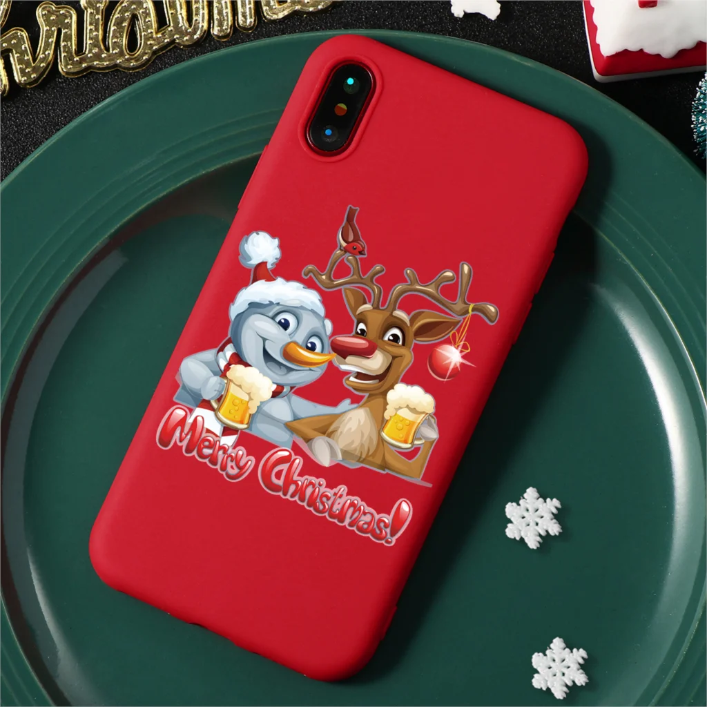 Merry Christmas, Матовые чехлы для телефонов, чехол для iPhone X, 7, 8 Plus, 6, 6 S, 5, 5S, SE, XS Max, XR, Мягкая силиконовая задняя крышка из ТПУ, новогодний чехол