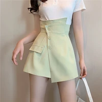 high waist breasted irregular summer mini skirts women a line korean club wide leg skirt slim fitted elegant casual party x206