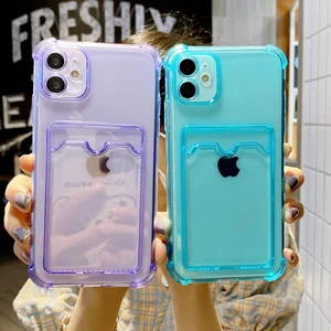 card holder transparent phone case for iphone 13 12 pro max xr xs x 7 8 plus se2020 solid color soft back cover for iphone 11 free global shipping