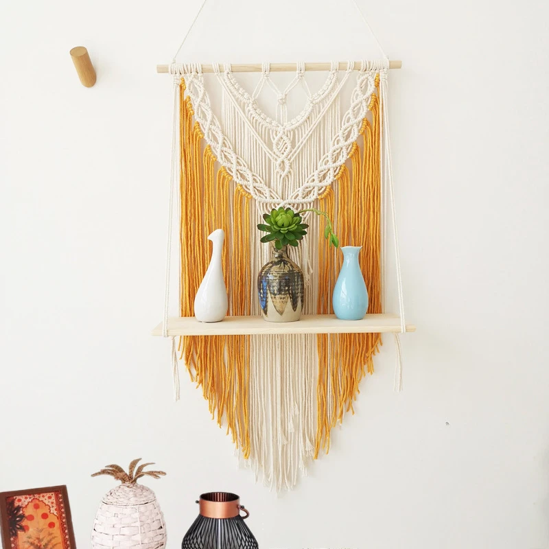 

Nordic Tassel Macrame Wall Hanging Tapestry Rack Shelf Handmade Woven Tapestry Plant Stand Fringe Decoration Shelves Home Decor