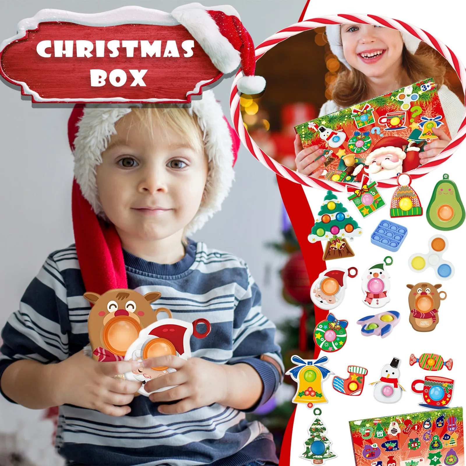 

24PCS Push Bubble Squishy Christmas Big Blind Box Reducer Squeezed Stress Decompression Sensory Toys Fidget Toys for Children