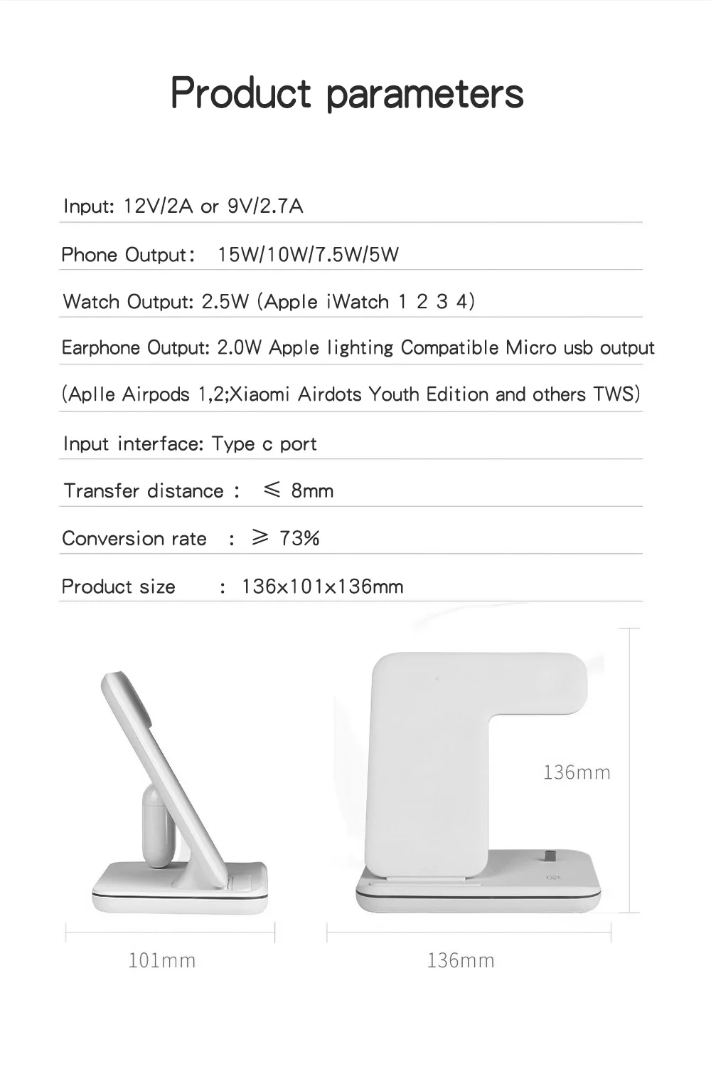 3 в 1 15 Вт Qi Беспроводное зарядное устройство для Apple Airpods Watch 4 3 2 Быстрая зарядка подставка для iphone X 11 Pro Max samsung