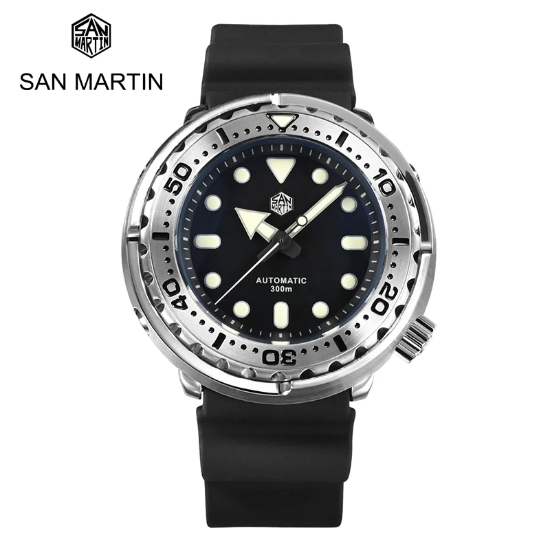 

San Martin Tuna Diver Stainless Steel watch Men Automatic Mechanical WatchFluorine Rubber Strap Luminous Watch NH36 Movement
