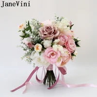 janevini 2020 blush pink flower wedding bouquet charm artificial white fleur rose bride bridal bouquets brooches ruban bouquet