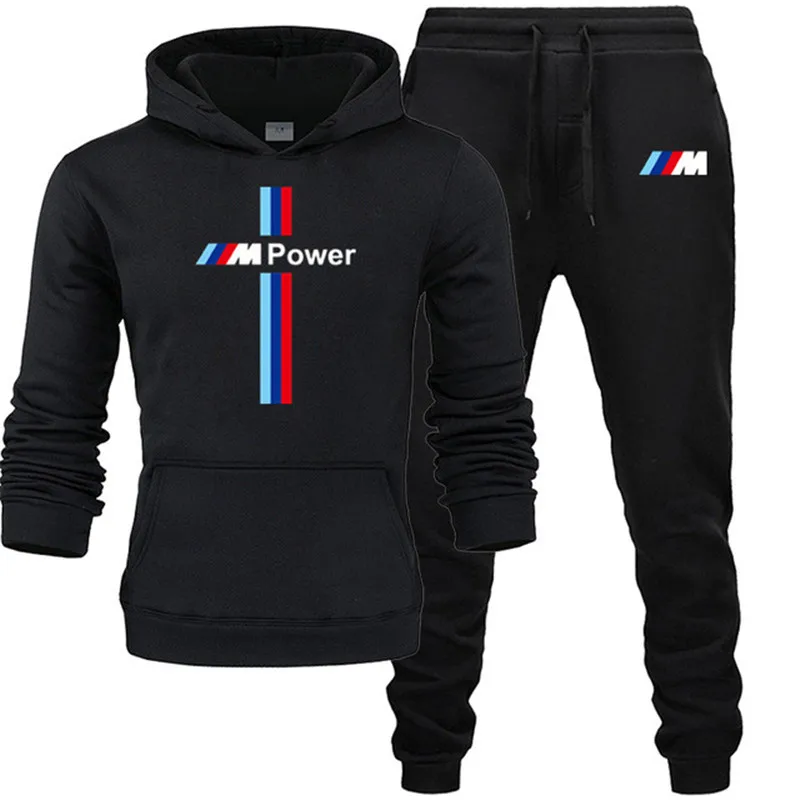 

New BMW M Power Hoodie Set Sportswear Sweatshirt Set Fleece Hoodie + Sweatpants Jogging Men's Pullover 3XL Sports Set