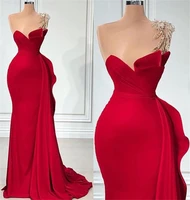 red mermaid prom dresses beaded crystals satin evening dress custom made formal party second reception bridesmaid gowns