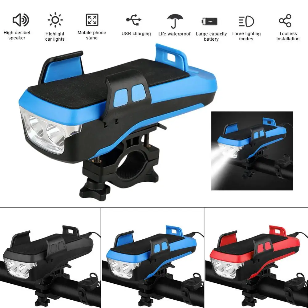 

Multifunction 4 In 1 Bike Light Bicycle Lighting Flashlight Bike Horn Power Bank Bicycle Front Light Phone Holder For Bicycle