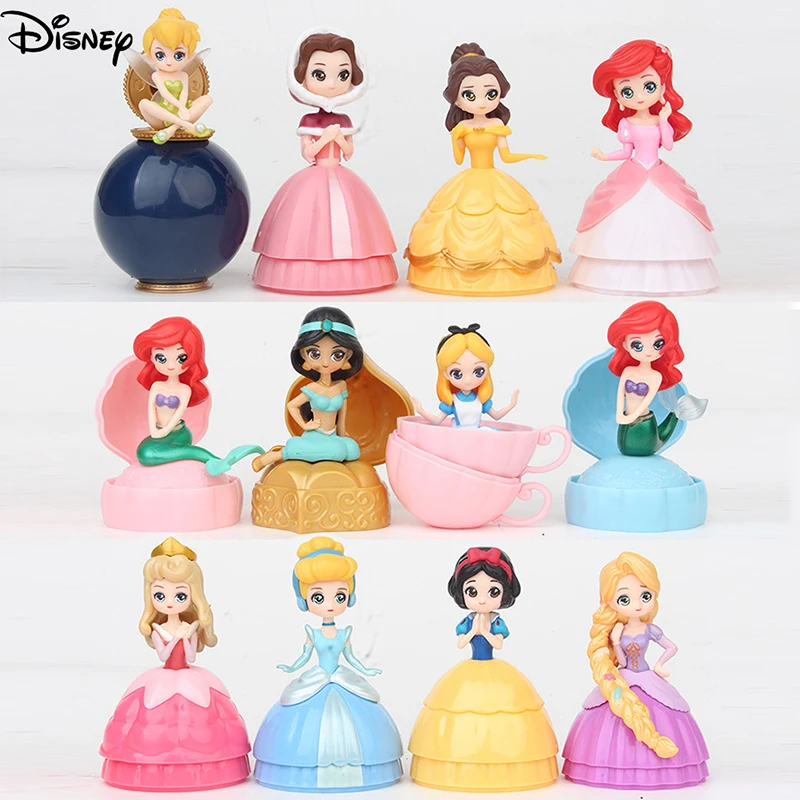 12pcs/lot  Disney Princess Model Toys Baby Dolls Capsule Princess Balls Action Figure Pvc Cake Decoration Toys For Children's