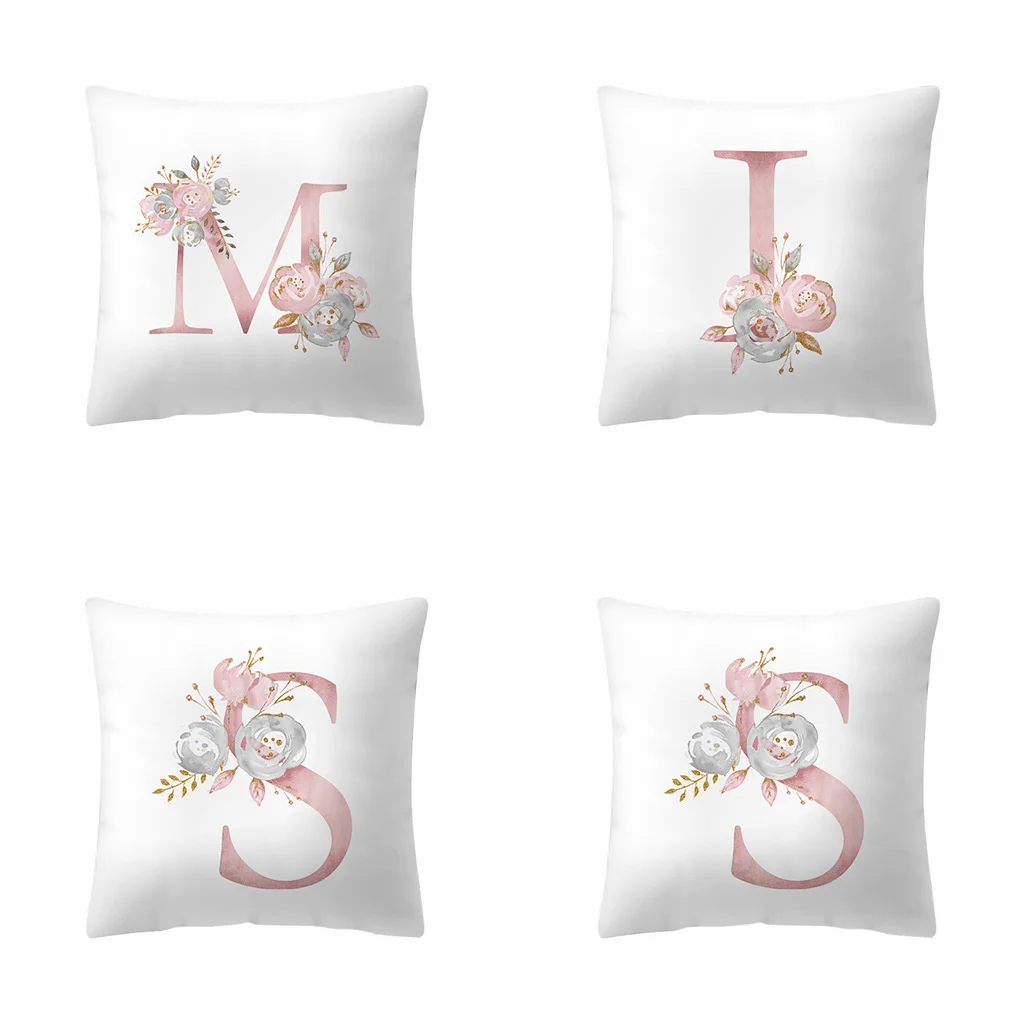 

45*45CM Pink Rose Cushion Cover For Car Home Decor Throw Pillowcase Decoration Home Free Combination Of letters Cushion Cover