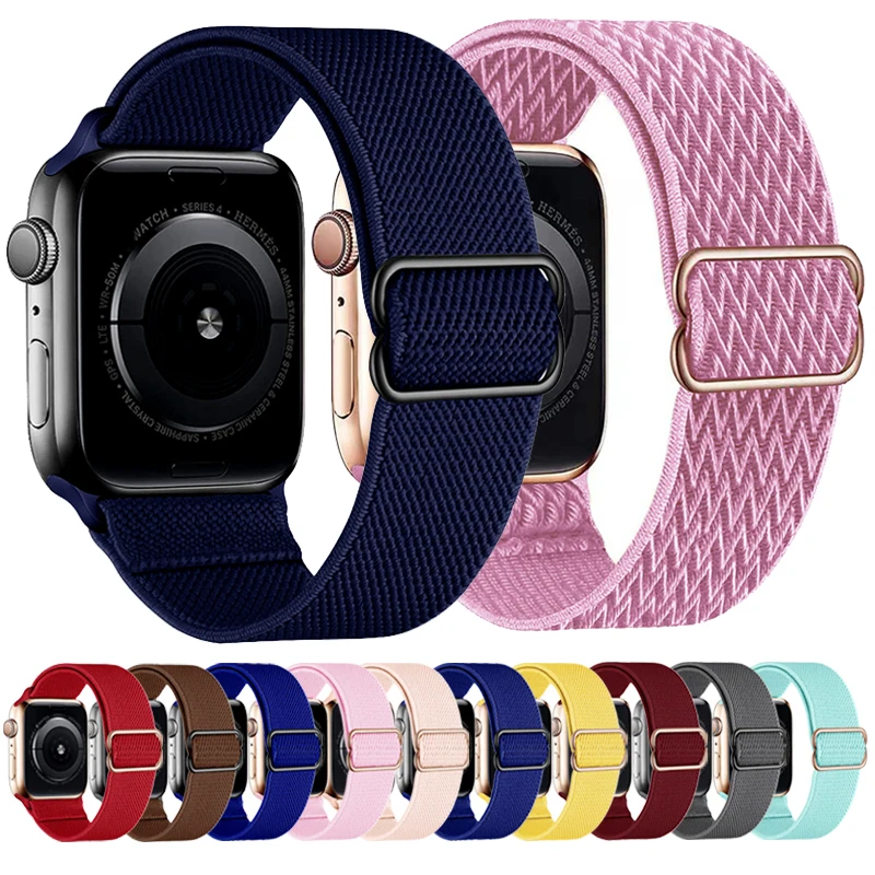 

Adjustable Stretchy Solo Loop For Apple watch band 44mm 40mm 38mm 42mm Elastic belt bracelet for iWatch series 3 4 5 se 6 strap