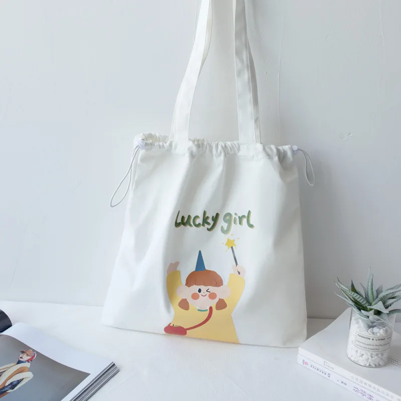 

Женская большая сумка на шнурке из парусины с мультипликационным принтом, женская сумка для книг, сумка для покупок, bolso bolsa feminina для девочек-...