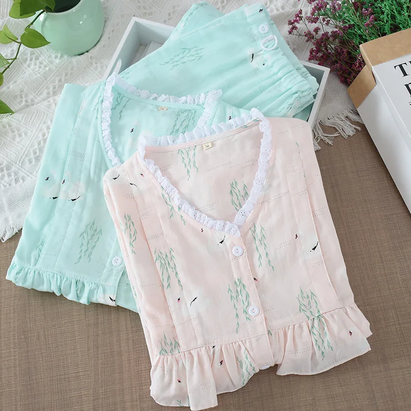 

Пижама Хлопковая женская Fdfklak, демисезонная, голубого/розового цвета, с принтом