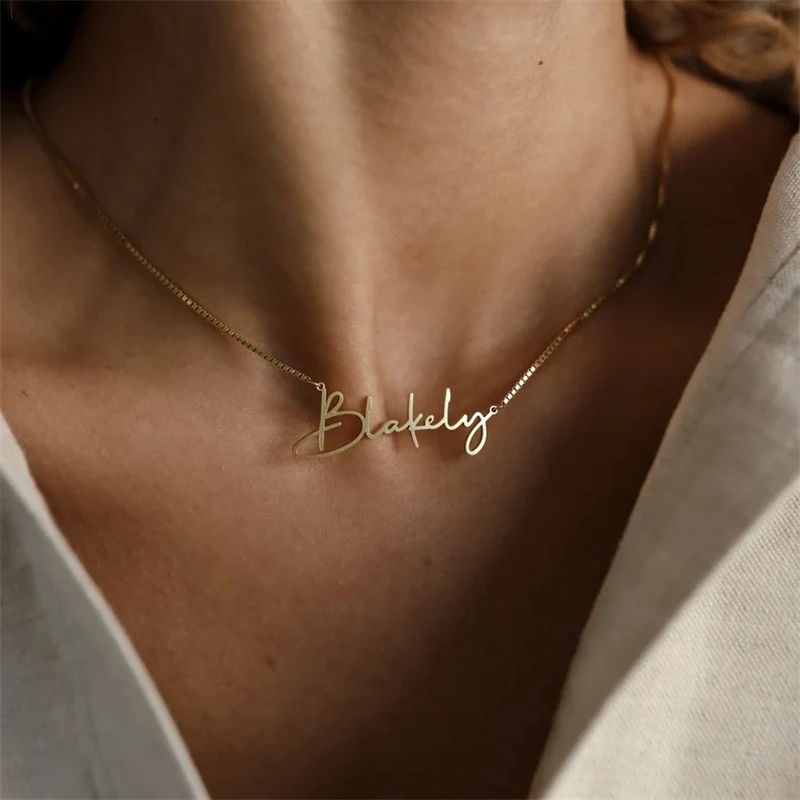 

Stainless Steel Cursive Box Chain Custom Name Necklace Women Personalized Letter Nameplate Party Choker Necklace Jewelry