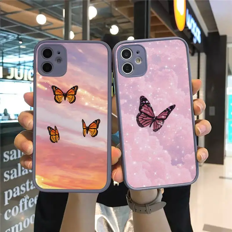 

BUTTERFLI shine bling fashion color Phone Case Matte Transparent for iPhone 7 8 11 12 s mini pro X XS XR MAX Plus cover funda