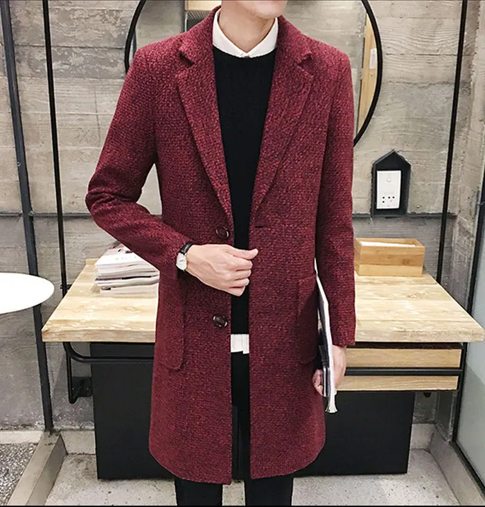 Autumn And Winter Men's Slim Woolen Coat Korean Long Section Fashion Woolen Coat