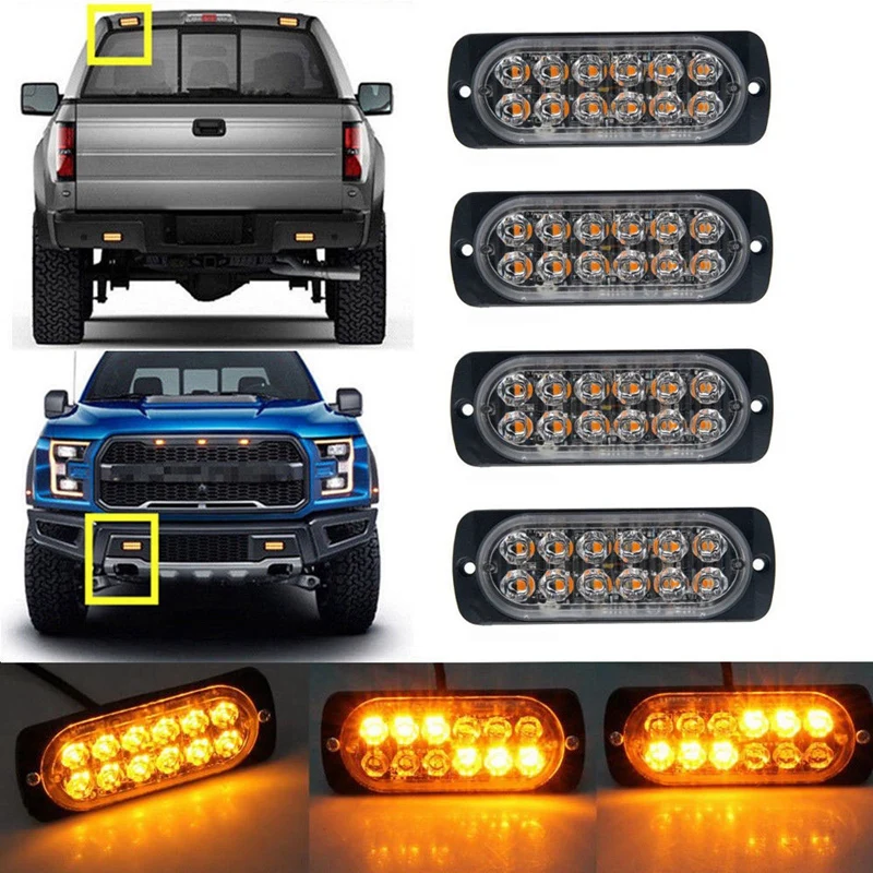 4 Pcs 12-Led Amber Flash Flashing Recovery Strobe Car Emergency Signal Led Orange Grill Breakdown Light Fog Beacon | Автомобили и