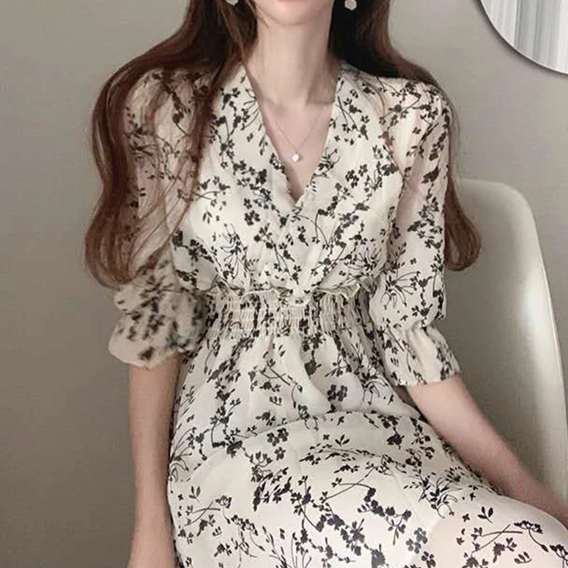 

Платье женское длинное с принтом листьев лотоса, повседневный свободный сарафан с коротким рукавом, с завышенной талией, для праздника, лет...