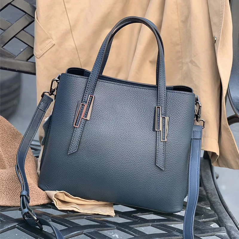 

Fashion Soft Genuine Leather Handbag Large Capacity Women's Shoulder Tote Bags Winter Ladies Purse Elegant Female Black Bag