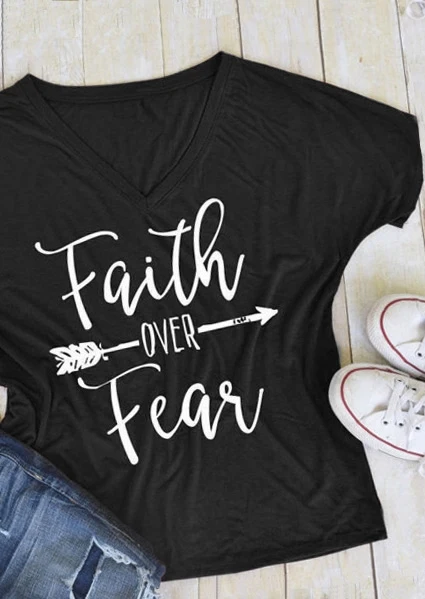 Женская футболка с короткими рукавами и принтом Faith over fear летняя бейсбольная