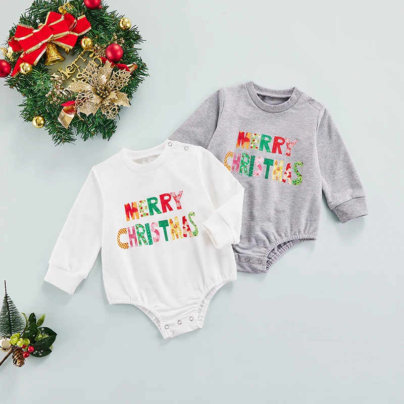 

Merry Christmas Newborn Baby Boy Girl Long Sleeve Letter Print Cotton Sweatshirt Romper Jumpsuit Body Suit Outfits Xmas Clothes