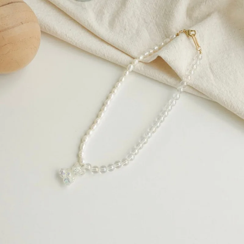 Простое Ins Трендовое ожерелье с имитацией жемчуга и медведем из смолы холодный