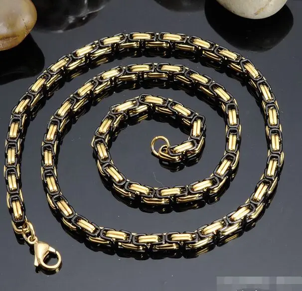 5/6/8 мм Любая длина золото черный тон византийское ожерелье из нержавеющей стали