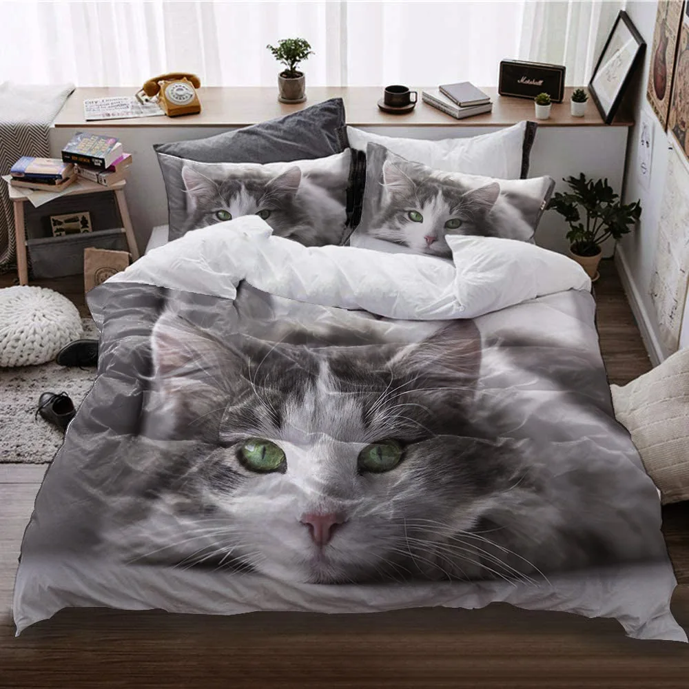 Набор с трехмерным рисунком кота декоративный пододеяльник наволочкой размеры