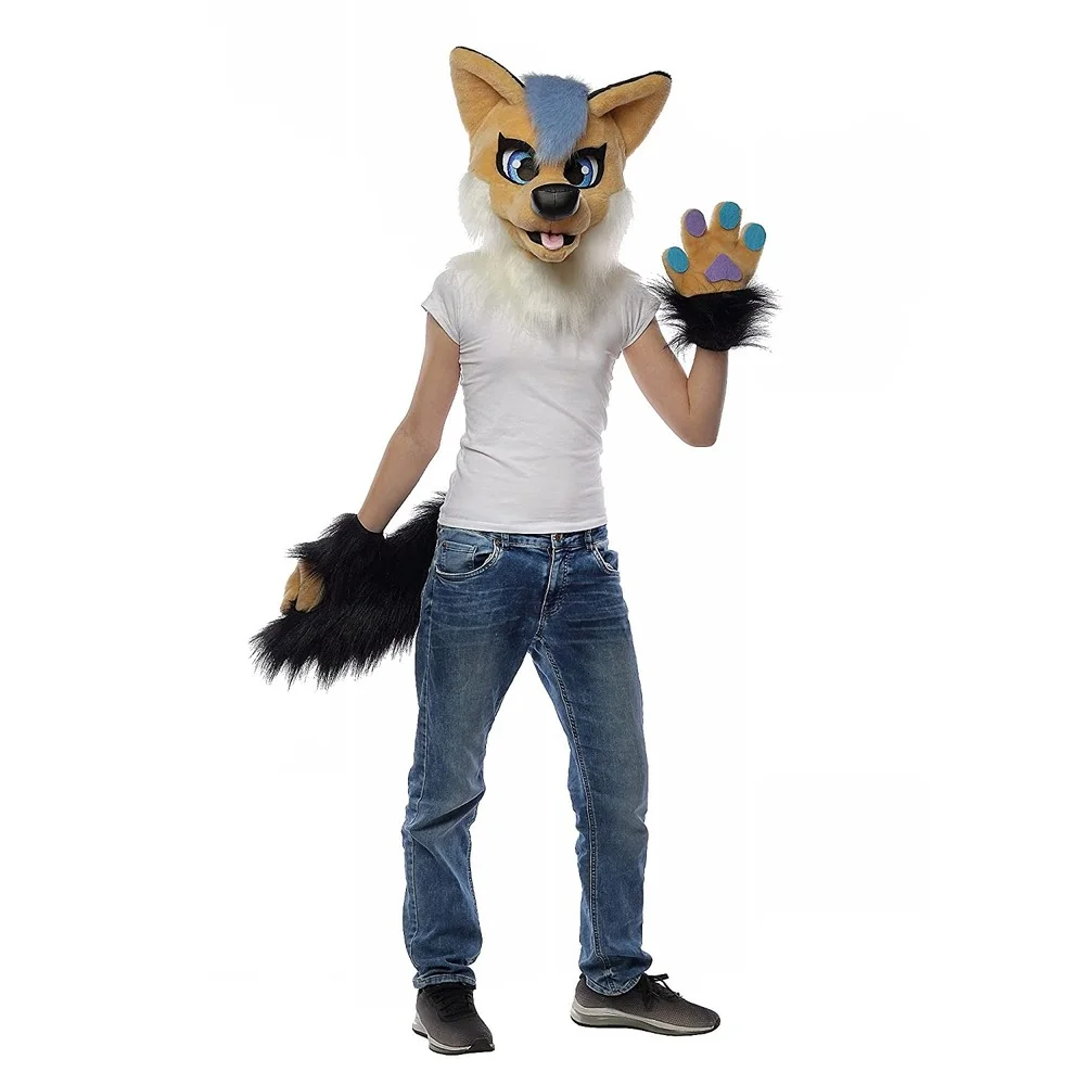Plush Beige Fox Fursuit Head for Kids 9-15 Mascot Costume Furry Animal Cosplay Accessories Fancy Party Game Clothes Stage Show |