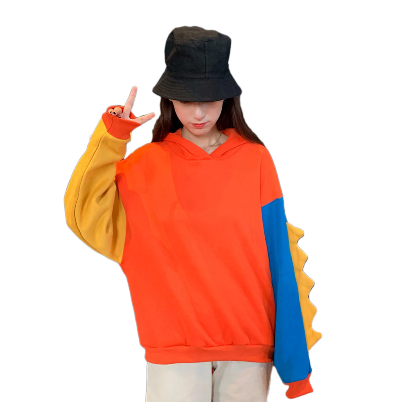 

Cute Women Long Sleeve Color Block Dinosaur Hoodie Autumn Winter Sweatshirt