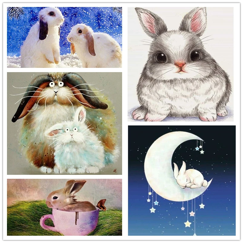 Большая картина Алмазная вышивка 5D DIY &quotКролик&quot крестиком домашний Декор