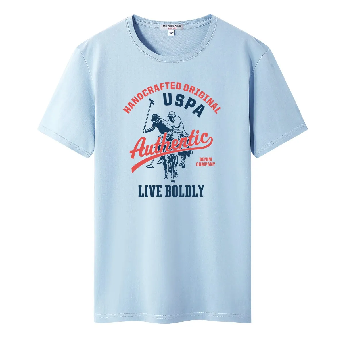 Polo Assn. Футболка-поло мужская с круглым вырезом модная Свободная рубашка из 100%