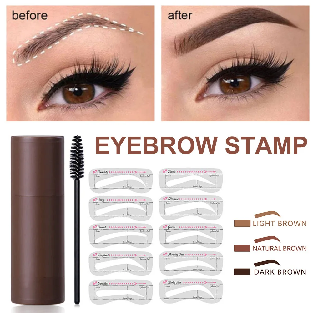 3 In 1 Eyebrow Stamp Kit Brow Powder for Hairline Contour Waterproof Long Lasting Eyebrows Shaping with Brow Card Stencils