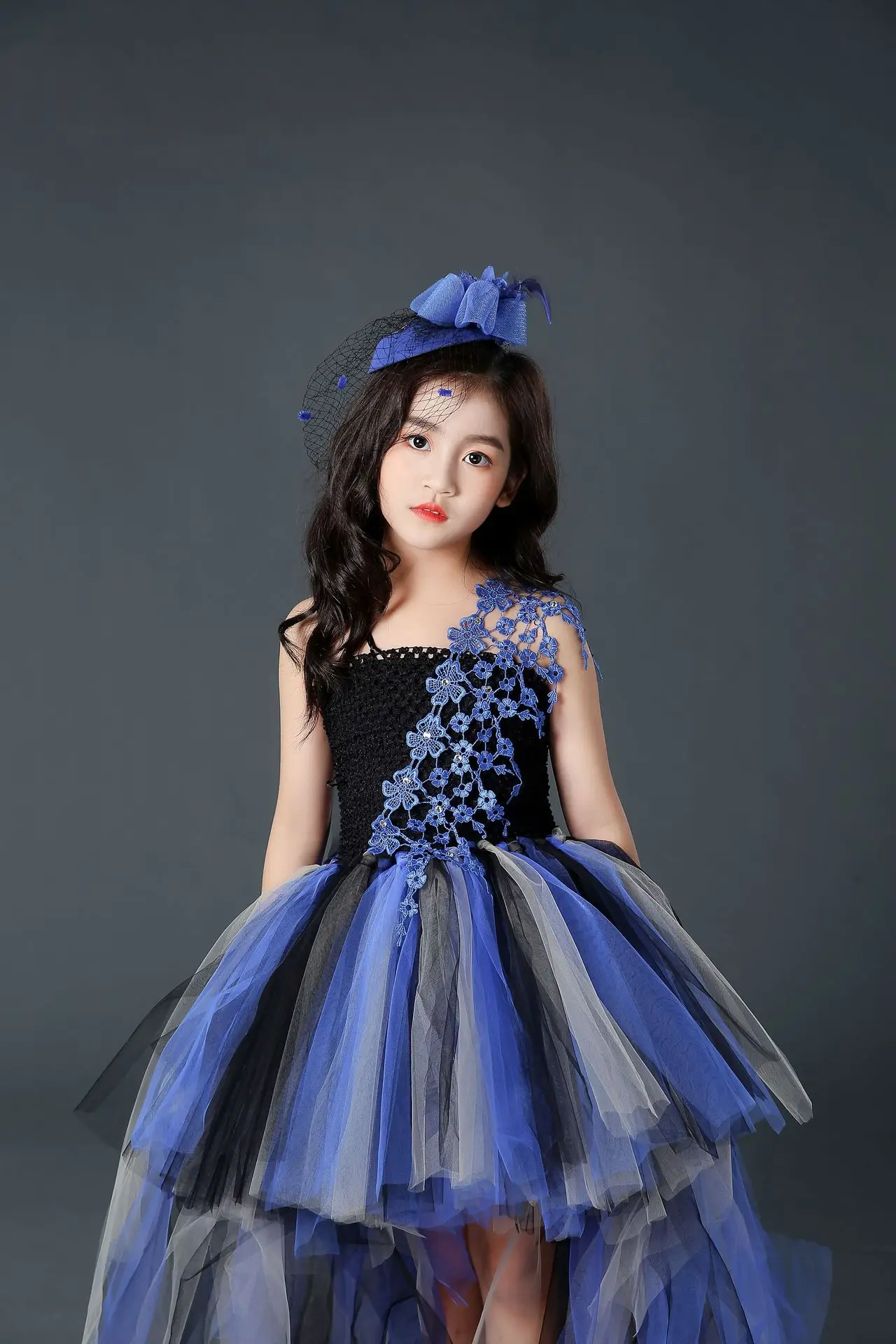 Платье принцессы для девочек высококачественные черные и фиолетовые