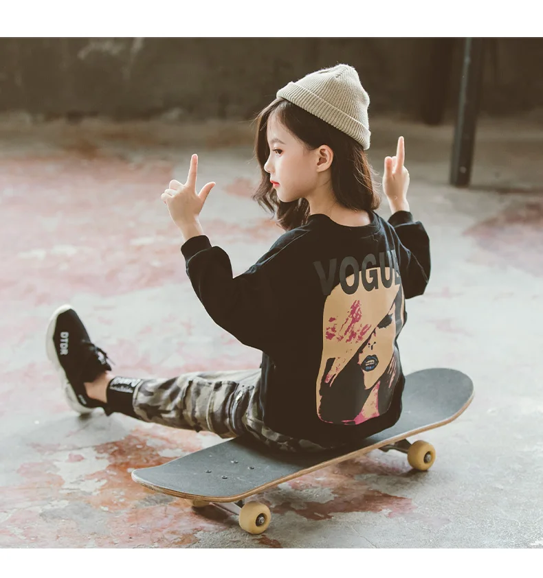 Осенний комплект одежды для девочек новинка 2021 года модная футболка с длинным