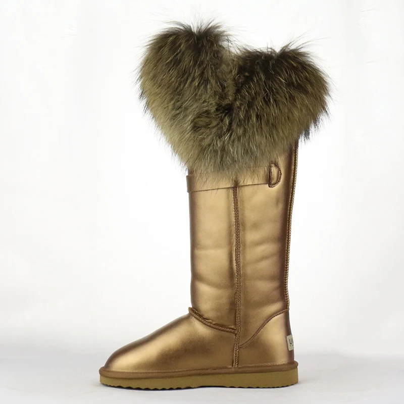 Новый модный стиль женские зимние высокие сапоги на лиськом меху из натуральной