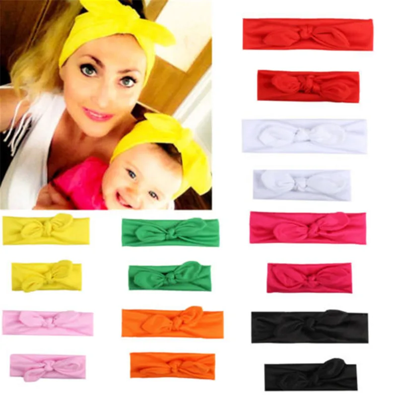 

2pcs Mommy Baby Matching Turban Twist Elastic Knot Head Wrap Rabbit Ears Soft Cotton Bowknot Headband Twisted Knotted Hair Band